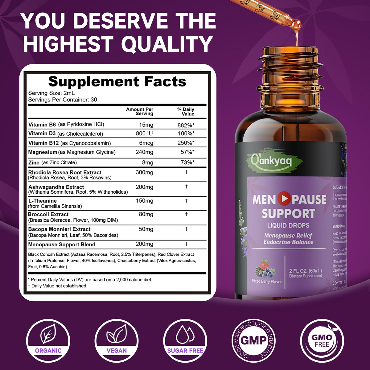 Menopause Liquid Drops — supplement facts panel